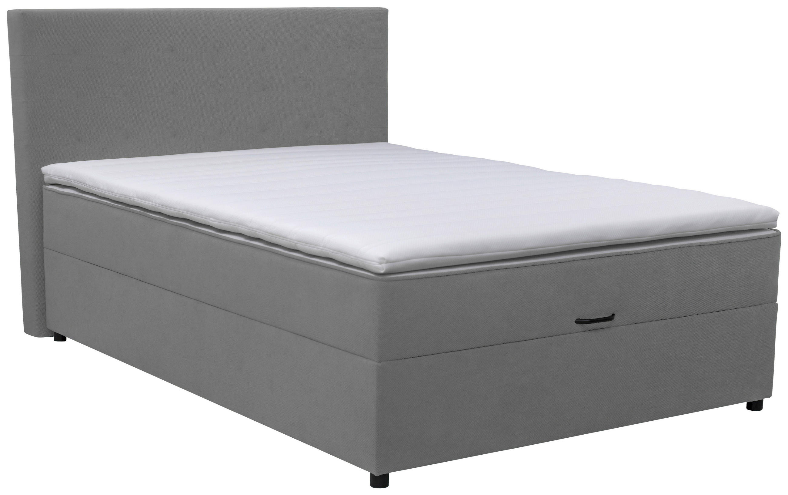 BOXBETT 180/200 cm,  in Grau, Matratze, Bettkasten, Topper, H3 = fest  - Schwarz/Grau, KONVENTIONELL, Kunststoff/Textil (180/200cm) - Moderano