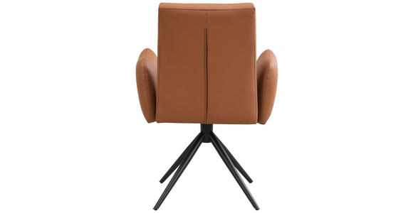 ARMLEHNSTUHL  Sitzfläche 360° drehbar, automatische Rückholfunktion  Echtleder  - Cognac/Schwarz, Trend, Leder/Metall (63/89/62cm) - Novel