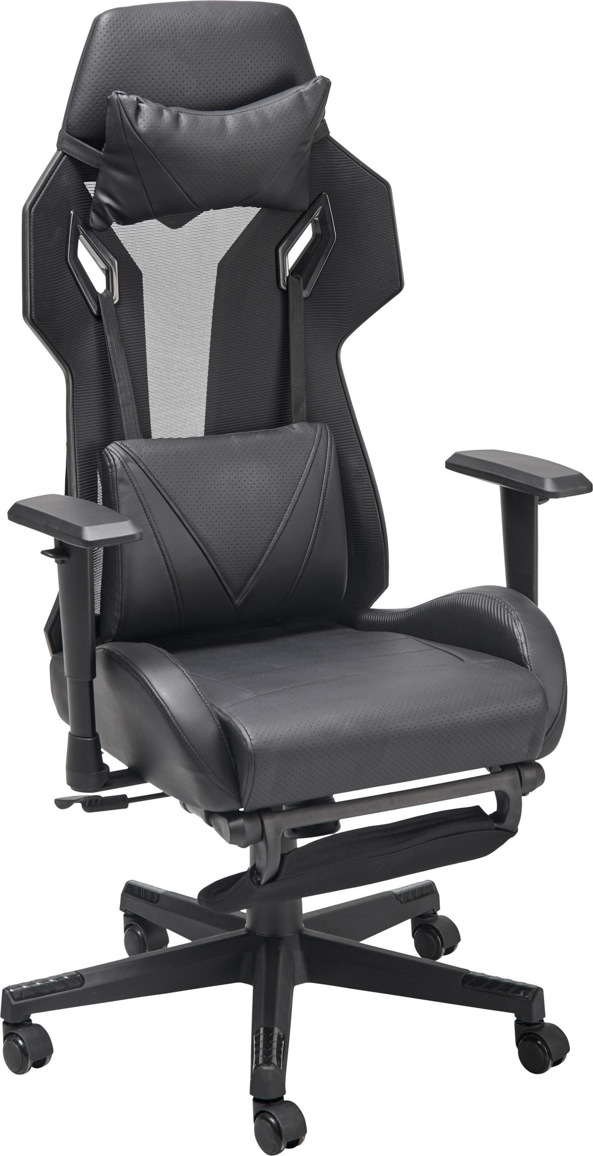 GAMINGSTUHL  in Lederlook, Netzbespannung Schwarz  - Schwarz, Lifestyle, Holz/Kunststoff (70/122-130/61.5cm) - MID.YOU