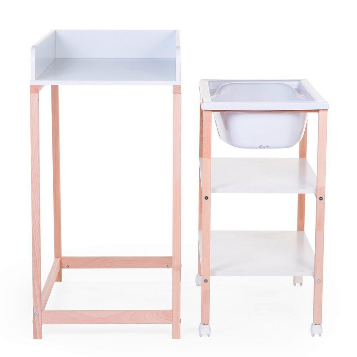 WICKELTISCH 2in1 Set Wickeltisch + Badewanne Weiß, Buchefarben  - Buchefarben/Weiß, KONVENTIONELL, Holzwerkstoff/Kunststoff (91,5/53,5/106,5cm) - Childhome