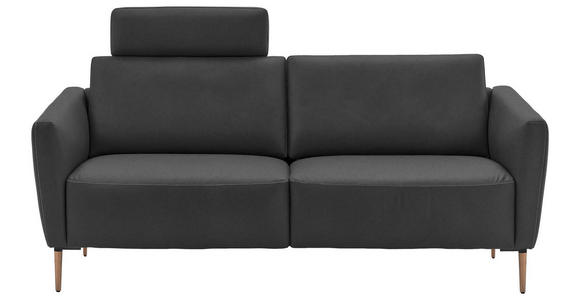2-SITZER-SOFA  in Echtleder Anthrazit   - Eichefarben/Anthrazit, Natur, Leder/Holz (207/86/87cm) - Valnatura