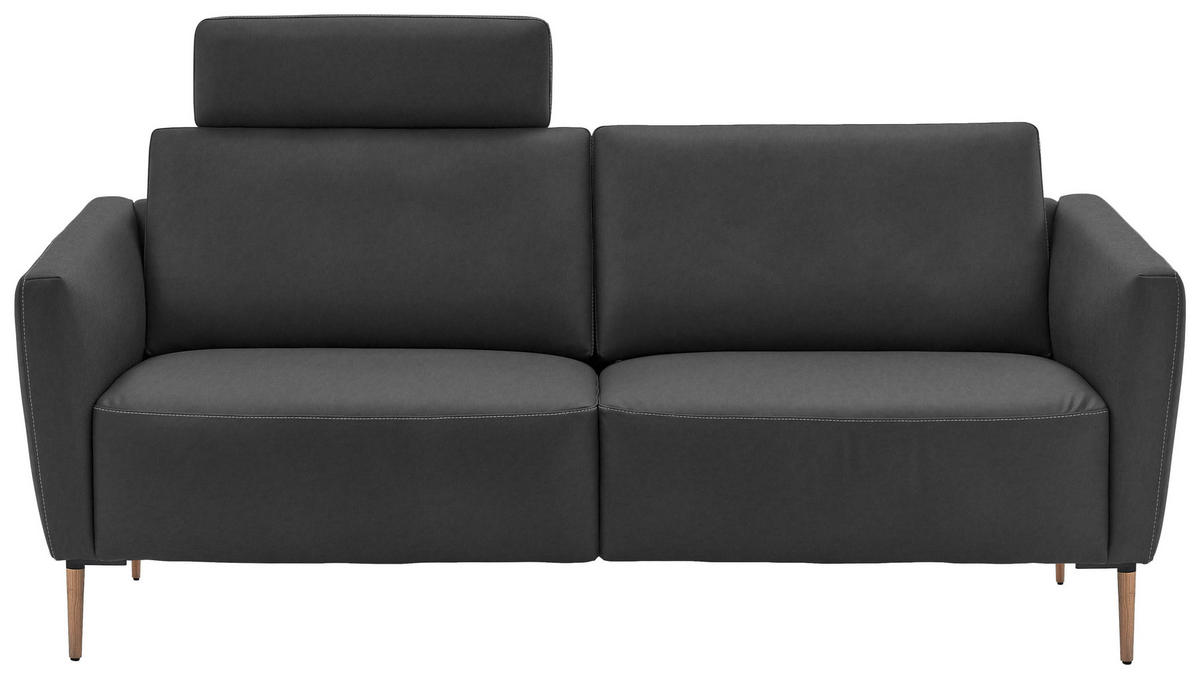 2-SITZER-SOFA  in Echtleder Anthrazit   - Eichefarben/Anthrazit, Natur, Leder/Holz (207/86/87cm) - Valnatura