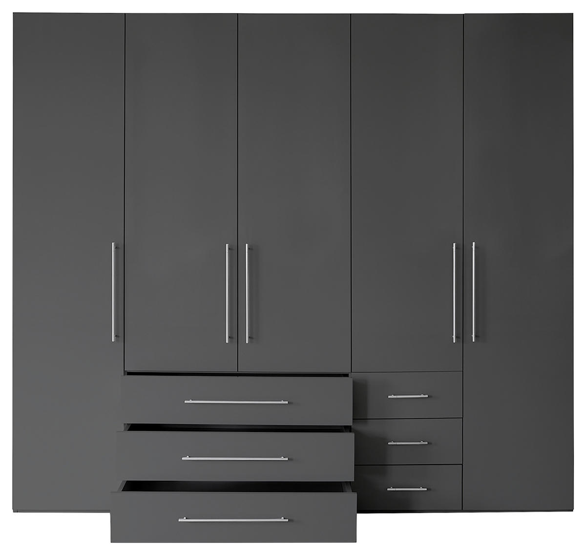 GARDEROB MED GÅNGJÄRN 244/218,6/59,4 cm 5-dörrar - aluminiumfärg/antracit högglans, Klassisk, metall/trämaterial (244/218,6/59,4cm) - Best Price