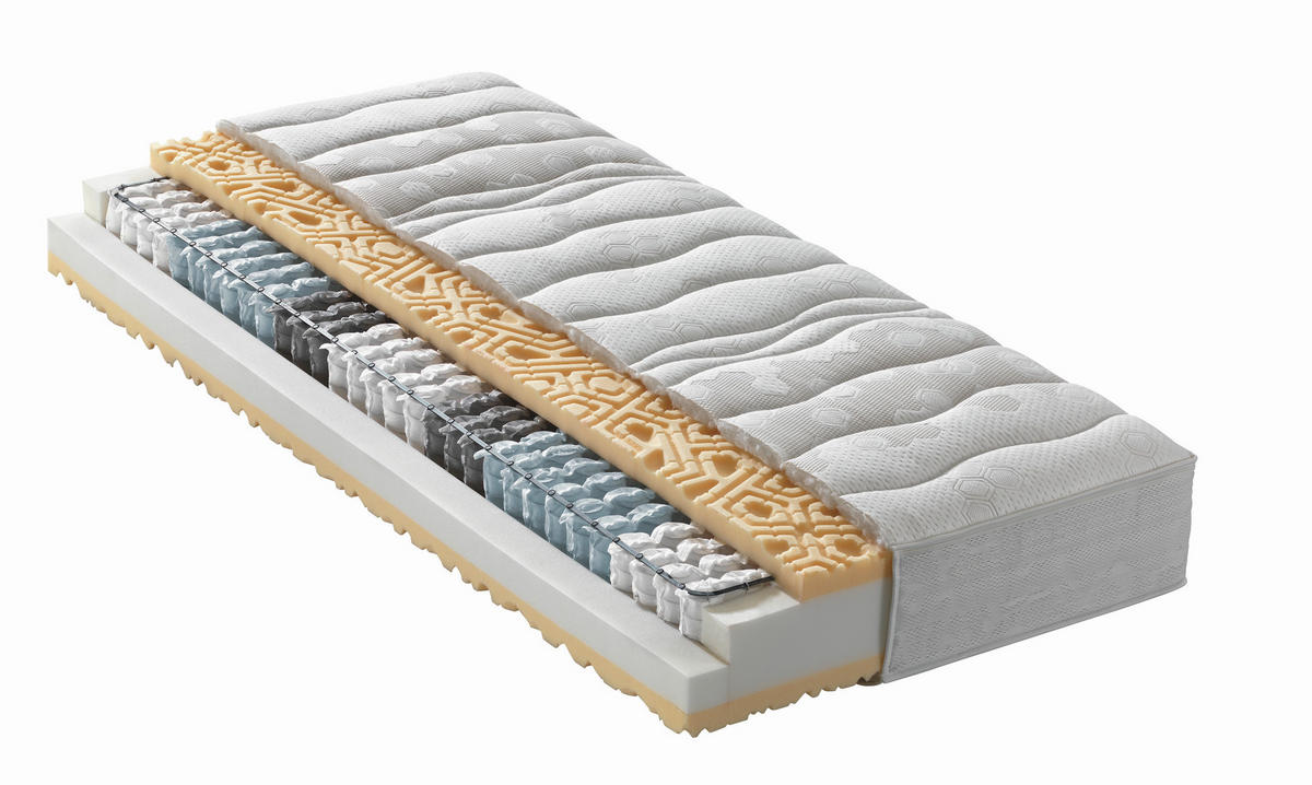 TASCHENFEDERKERNMATRATZE 180/200 cm, Höhe ca.: 23 cm, H2 = mittel, 7-Zonen - Weiß, Basics, Textil (180/200cm) - Novel