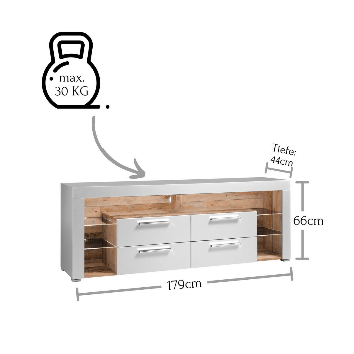 TV-BÄNK  i 179/66/44 cm  - vit/kromfärg, Modern (179/66/44cm) - Carryhome