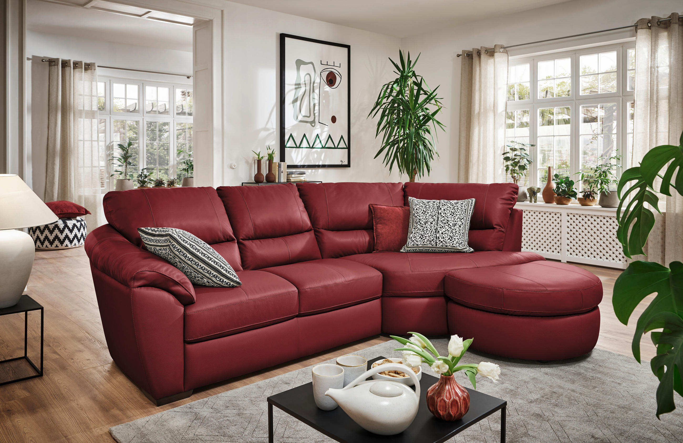 ECKSOFA Rot Kombination Echtleder/Lederlook  - Rot, KONVENTIONELL, Leder (273/194cm) - Livetastic