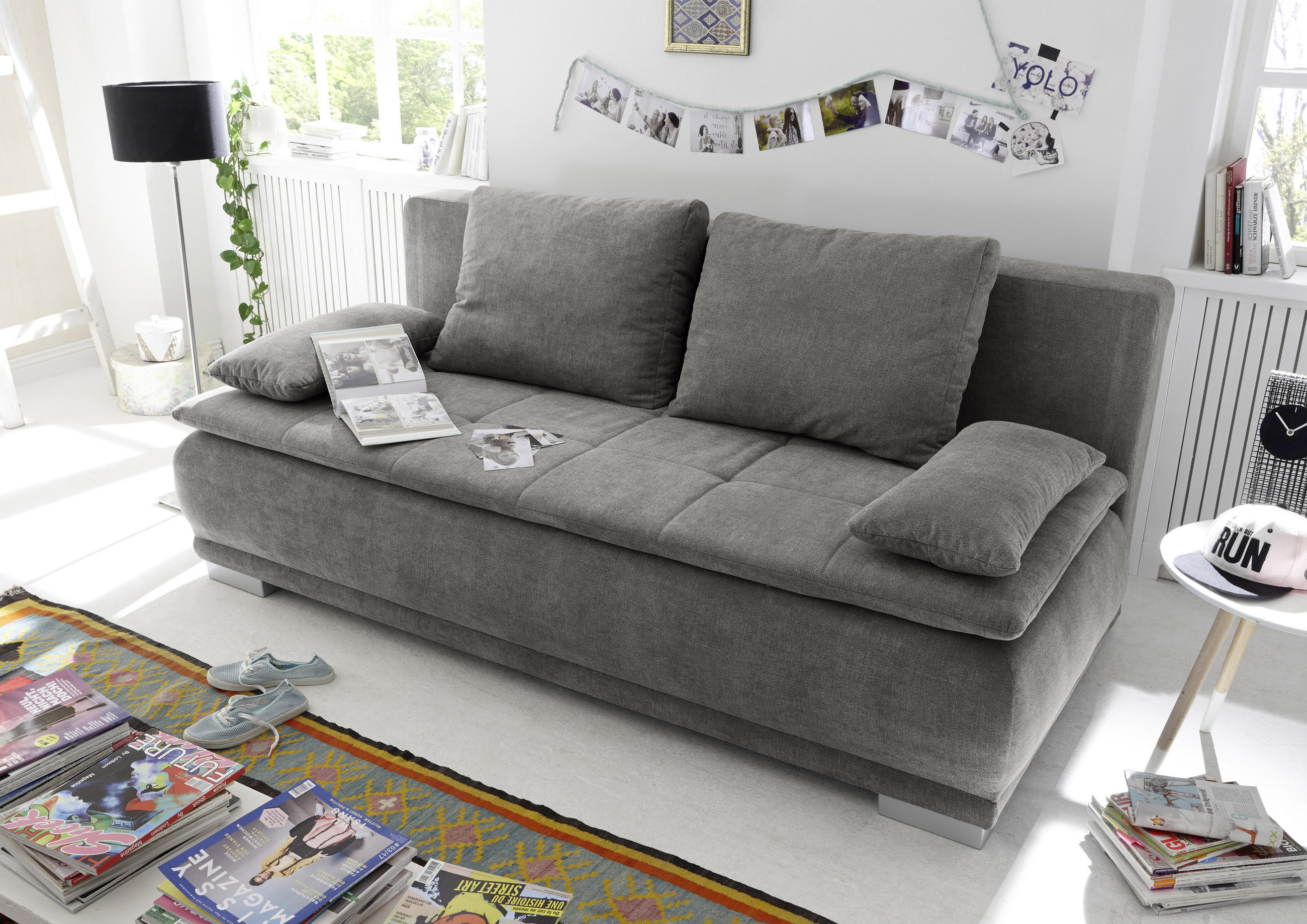 BÄDDSOFFA i mikrovelour grå  - silver/grå, Modern, trämaterial/textil (208/93/105cm) - MID.YOU