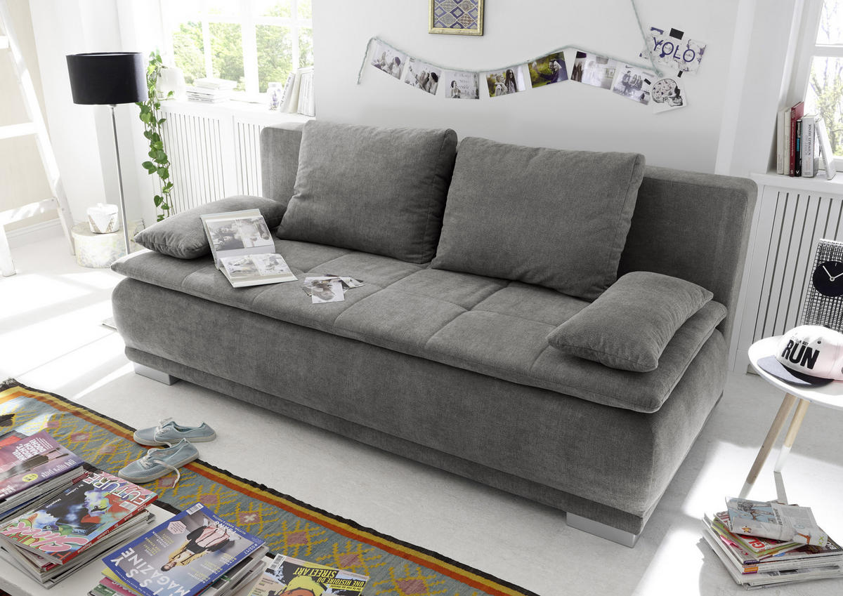 KANAPÉÁGY textil, faalapú anyag szürke  - ezüst/szürke, Modern, műanyag/faalapú anyag (208/93/105cm) - MID.YOU