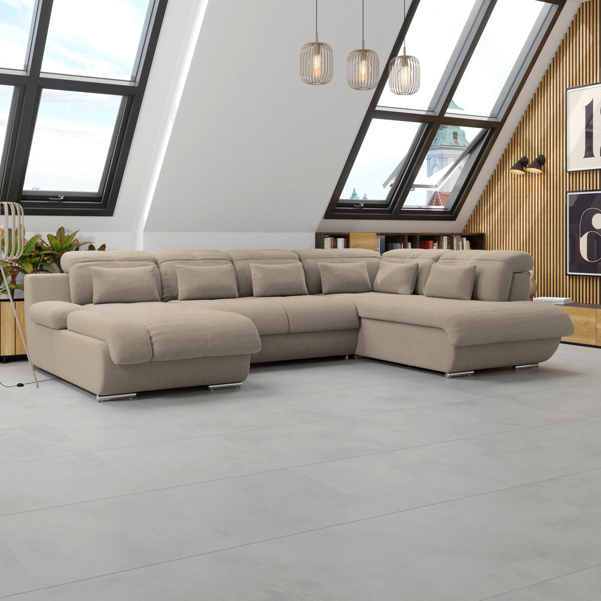 WOHNLANDSCHAFT MULTI Braun Chenille  - Chromfarben/Braun, MODERN, Textil/Metall (184/345/228cm) - Livetastic