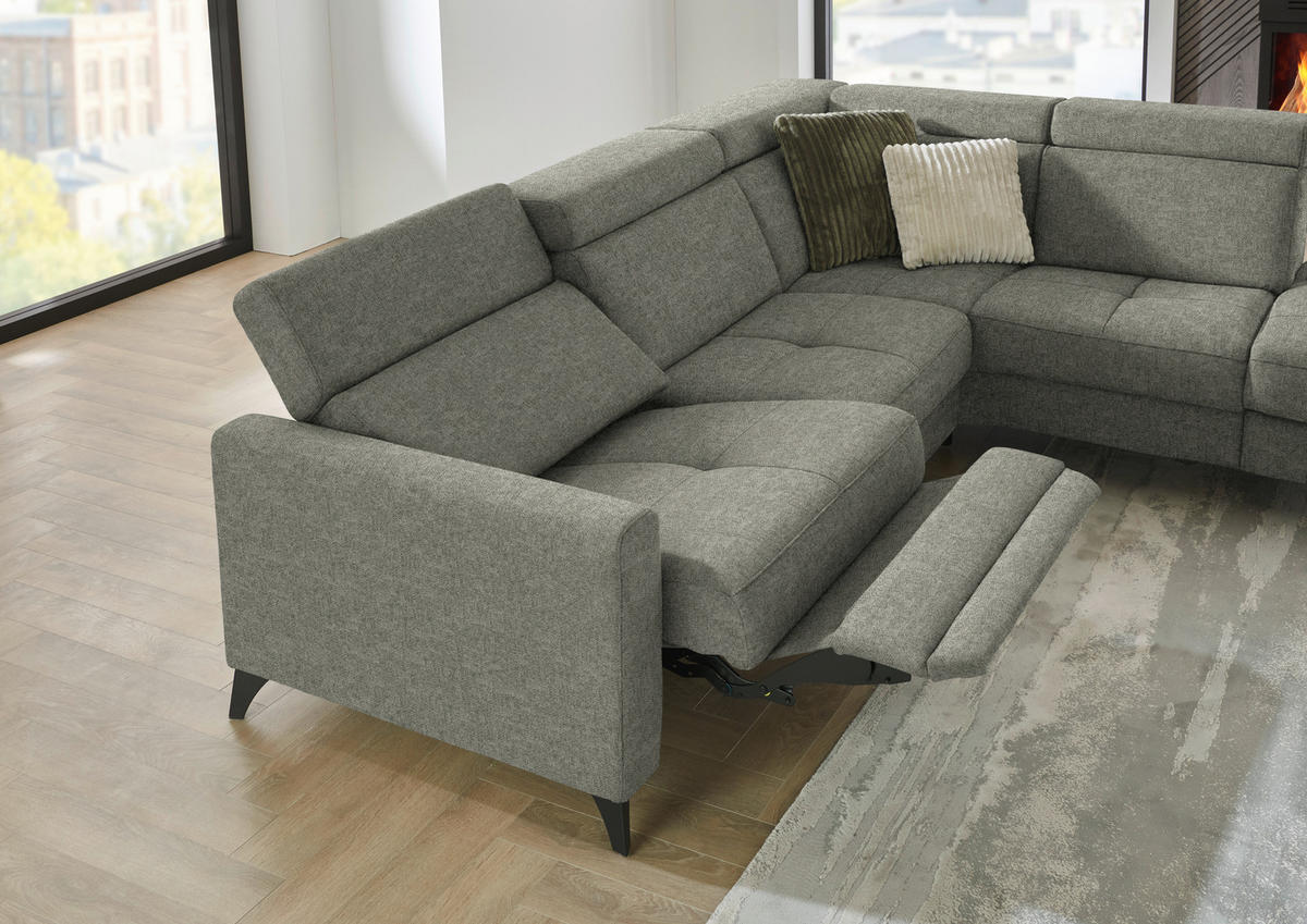 ECKSOFA Beldomo System in Flachgewebe Hellgrau  276/214 cm  - Hellgrau/Schwarz, KONVENTIONELL, Textil/Metall (276/214cm) - Beldomo System
