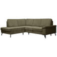 ECKSOFA Olivgrün Velours Bettkasten, Sitzvorzug  - Schwarz/Olivgrün, KONVENTIONELL, Textil/Metall (206/253cm) - Venda