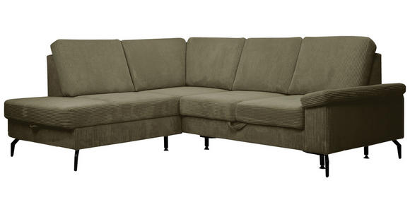 ECKSOFA Olivgrün Velours Bettkasten, Sitzvorzug  - Schwarz/Olivgrün, KONVENTIONELL, Textil/Metall (206/253cm) - Venda