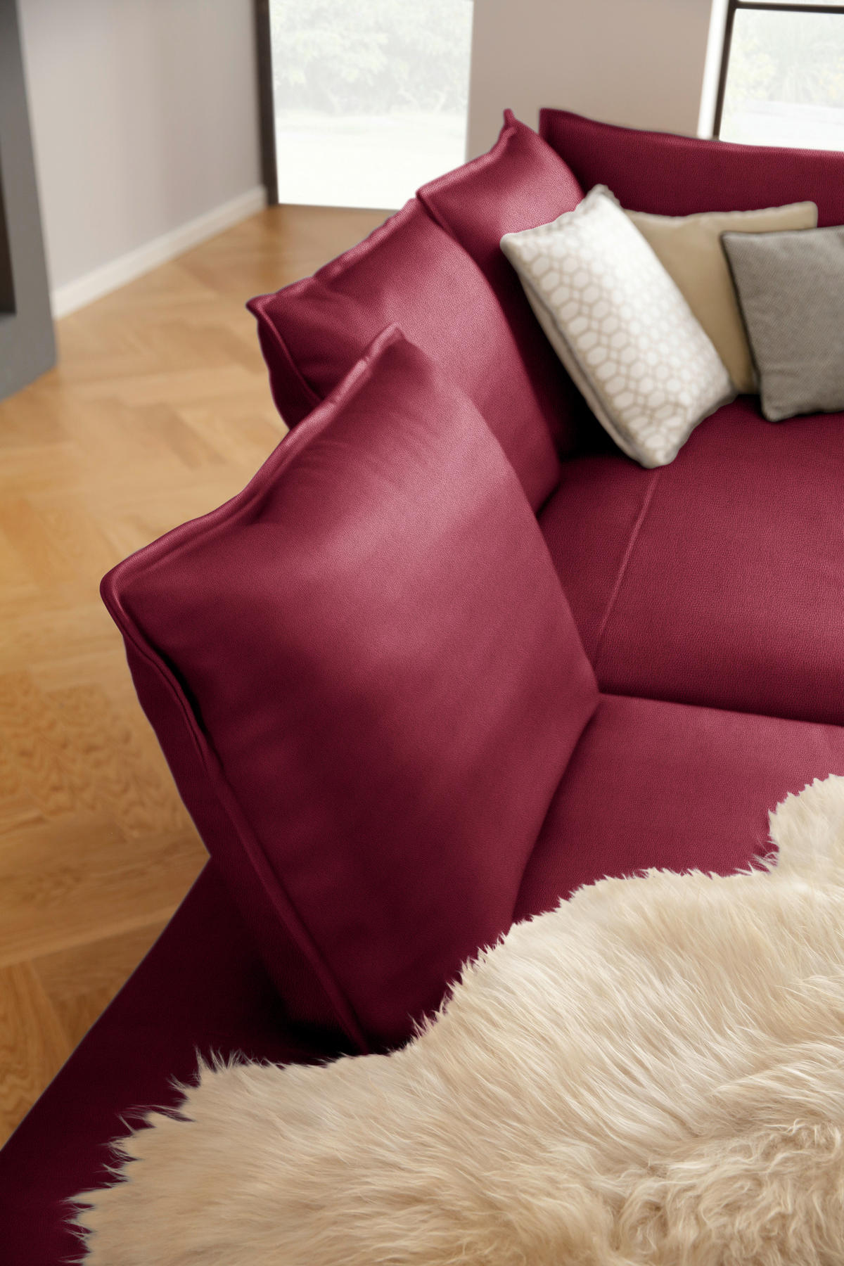 ECKSOFA in Echtleder Rot  - Rot/Schwarz, Design, Leder/Metall (272/340cm) - W.Schillig