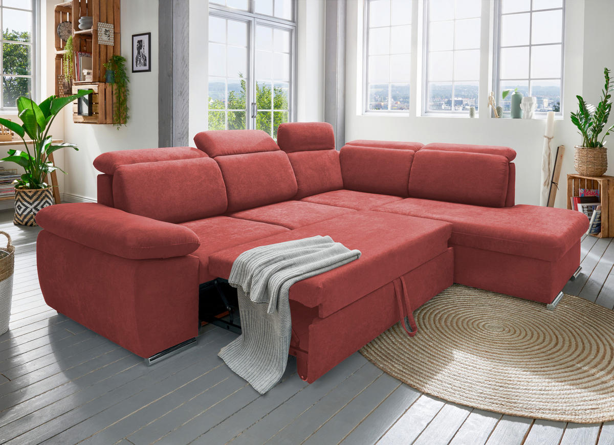 ECKSOFA Mikrofaser Rot  - Chromfarben/Rot, Design, Textil/Metall (283/228cm) - Livetastic