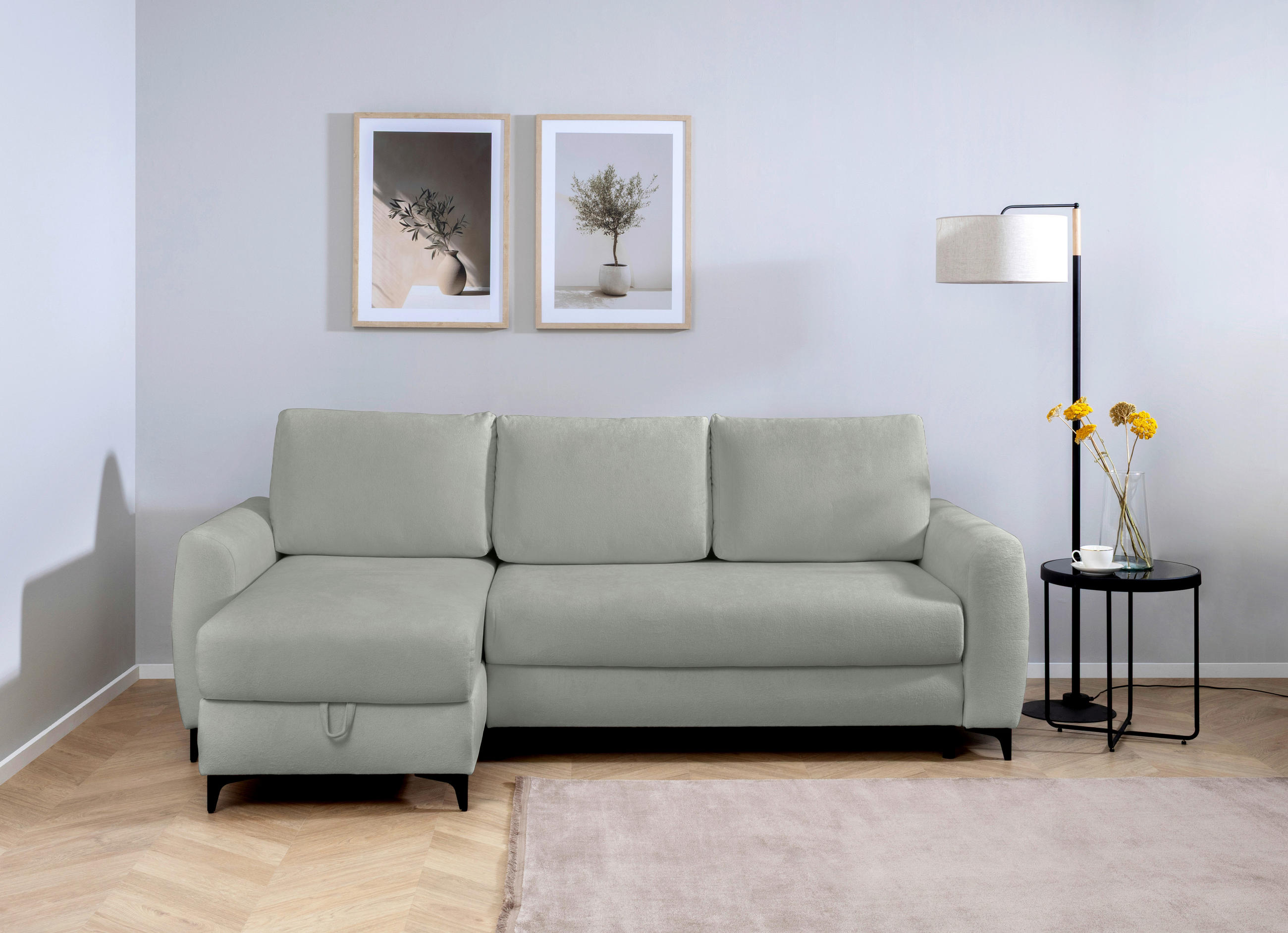 ECKSOFA Moli Dunkelgrau  - Dunkelgrau/Schwarz, Design, Textil/Metall (236/148cm) - MID.YOU