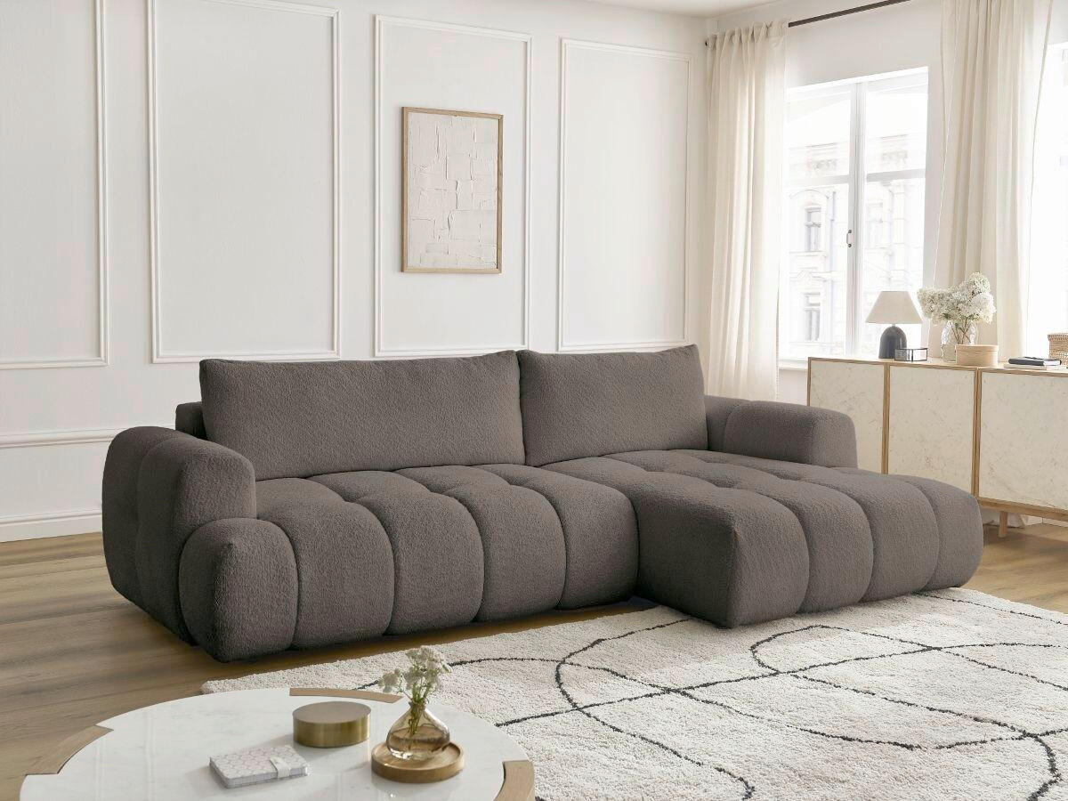 ECKSCHLAFSOFA FUJI Bouclé Taupe  inkl.  - Taupe/Schwarz, MODERN, Kunststoff/Textil (292/160cm)