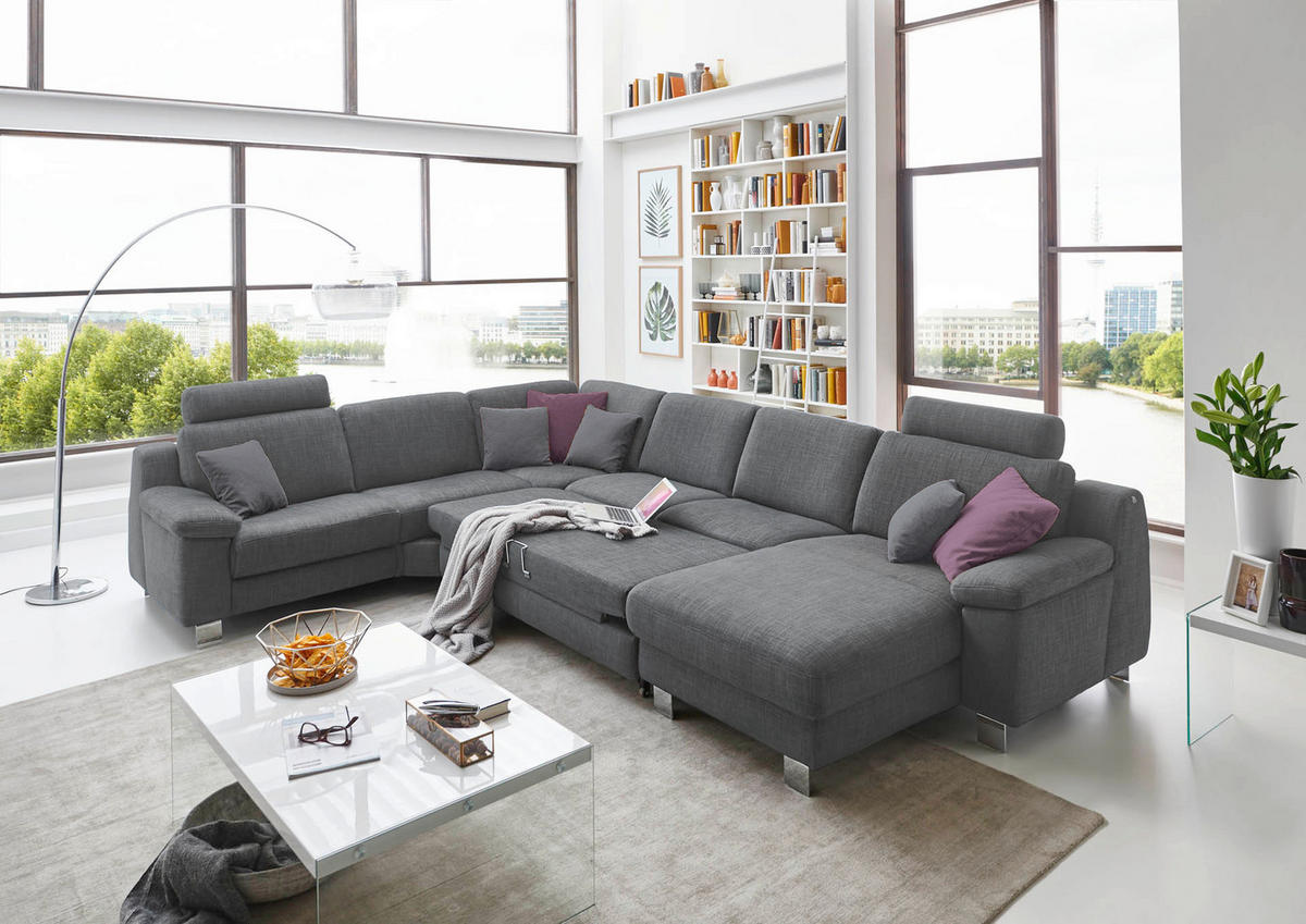 WOHNLANDSCHAFT in Mikrofaser Dunkelbraun  - Chromfarben/Dunkelbraun, Design, Textil/Metall (278/364/166cm) - Valdera