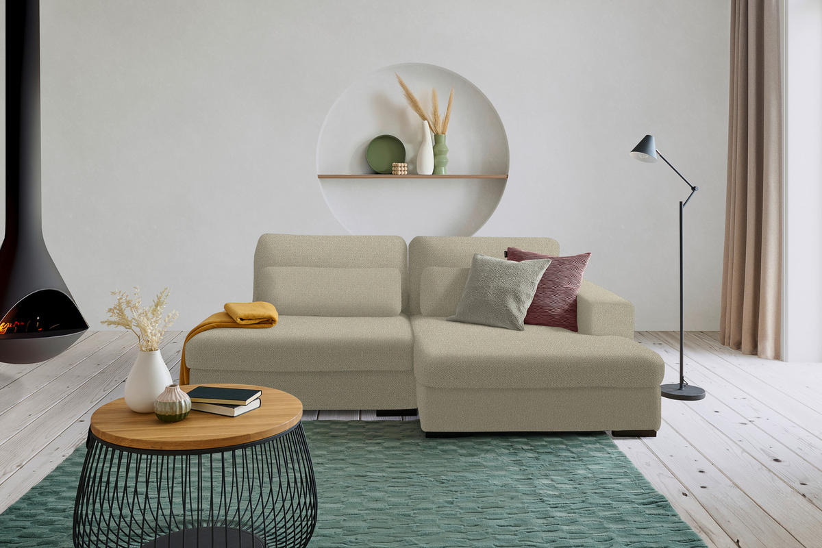 ECKSOFA in Chenille Cappuccino  - Schwarz/Cappuccino, Design, Kunststoff/Textil (223/158cm) - Lomoco
