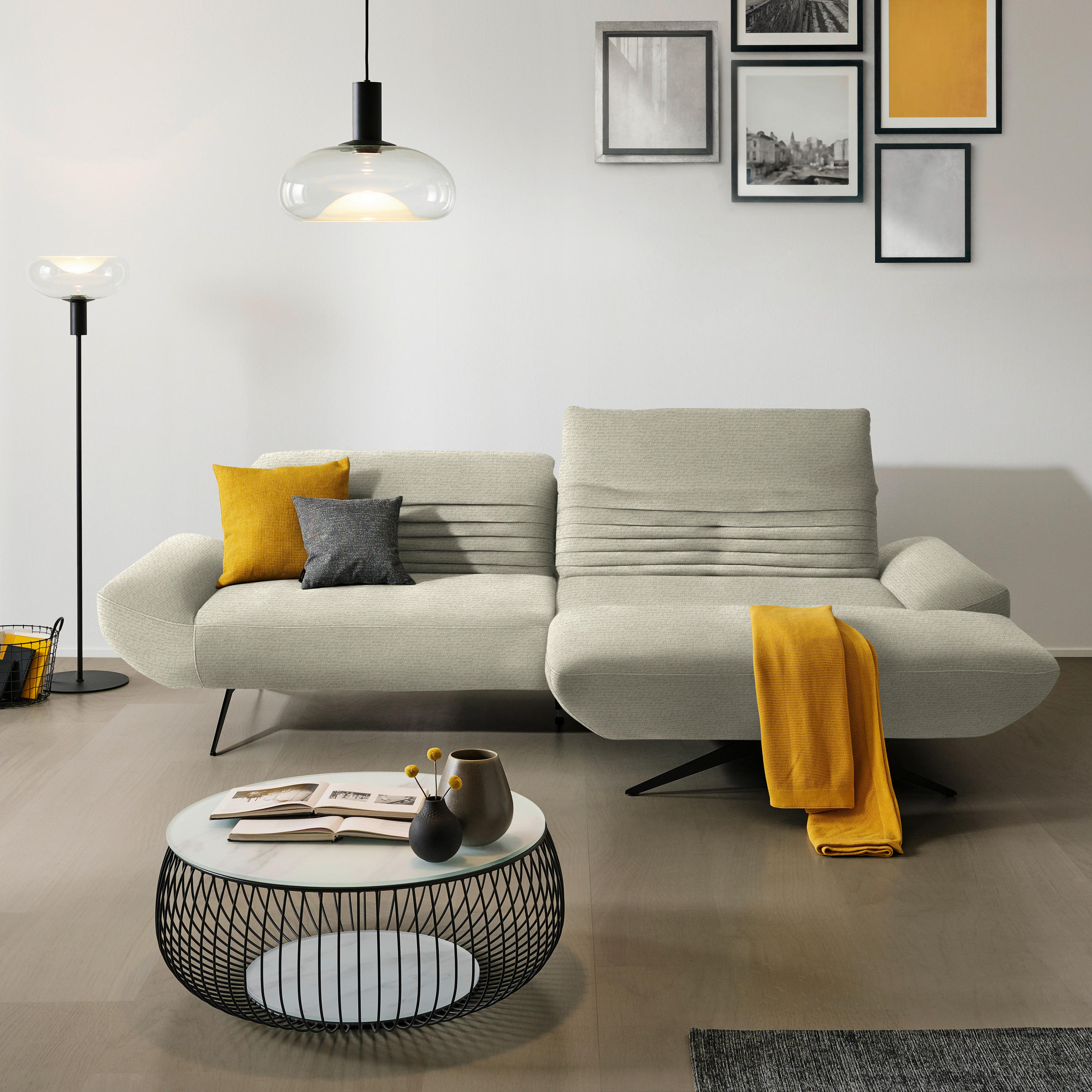 ECKSOFA in Chenille Beige  280/170-195 cm  - Beige/Schwarz, Design, Textil/Metall (280/170-195cm) - Dieter Knoll