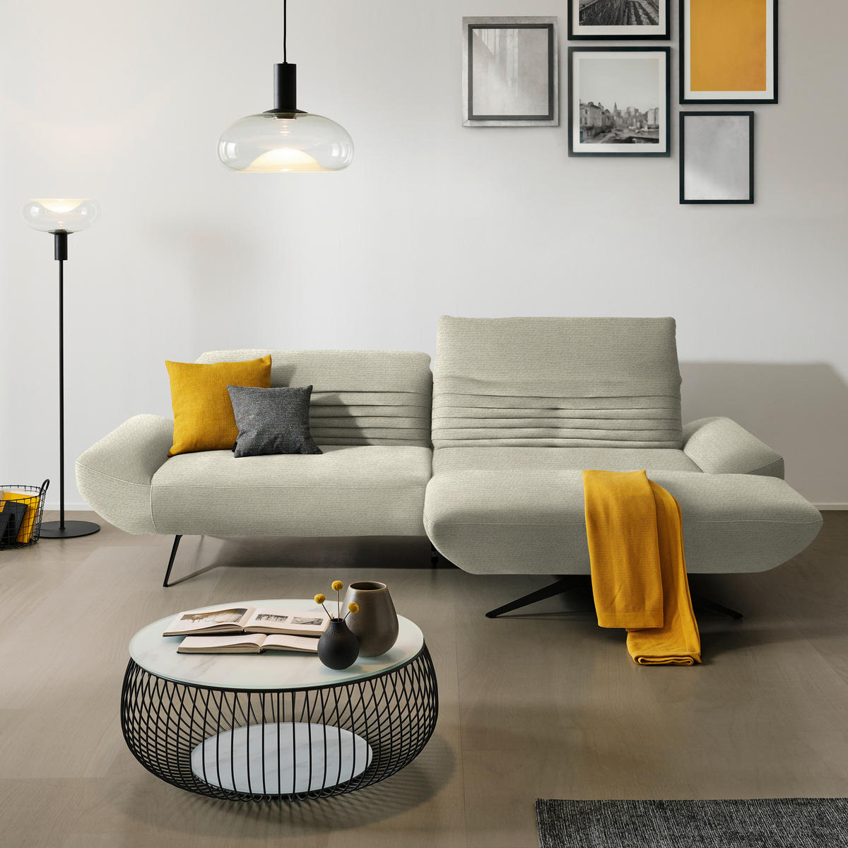 ECKSOFA in Chenille Beige  280/170-195 cm  - Beige/Schwarz, Design, Textil/Metall (280/170-195cm) - Dieter Knoll