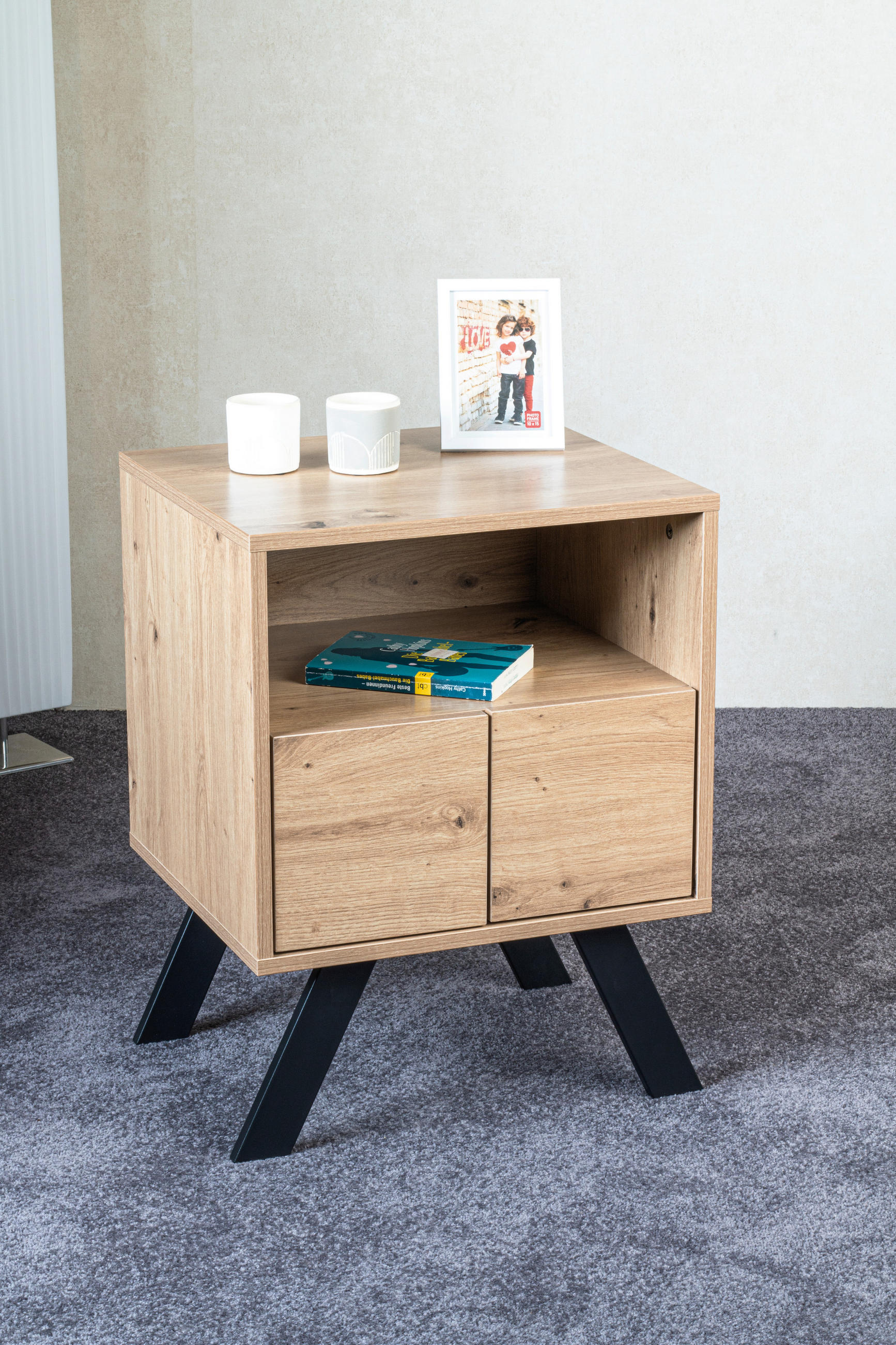 BEISTELLTISCH in Holzwerkstoff 45/40/60 cm  - Eichefarben/Schwarz, Design, Holzwerkstoff/Metall (45/40/60cm)