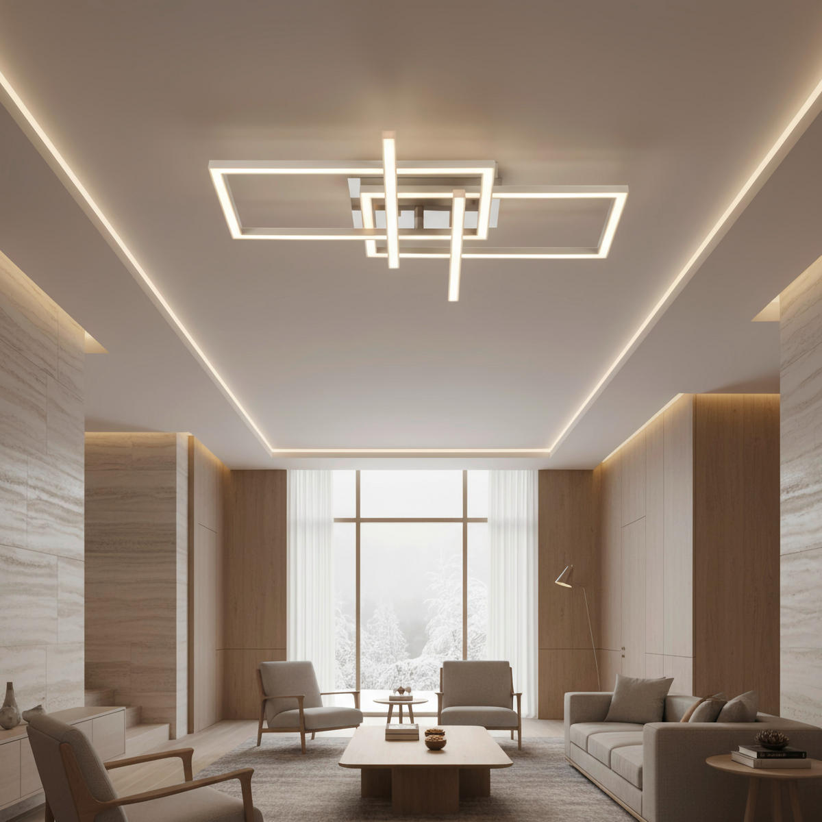 LED-DECKENLEUCHTE 24 W    50/43/7,6 cm  - Sandfarben/Chromfarben, Basics, Kunststoff/Metall (50/43/7,6cm) - Novel
