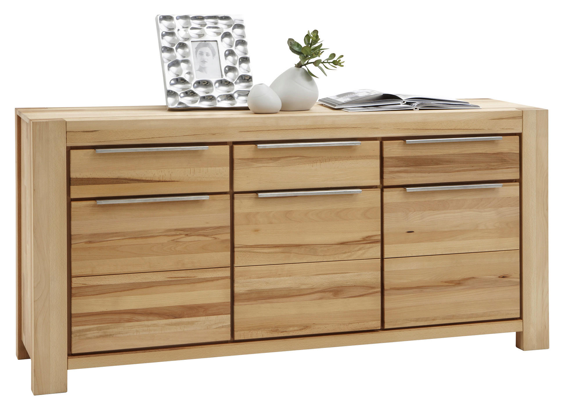 SIDEBOARD Kernbuche massiv Kernbuche - Edelstahlfarben/Buchefarben, LIFESTYLE, Holz/Metall (175/86/45cm) - Carryhome