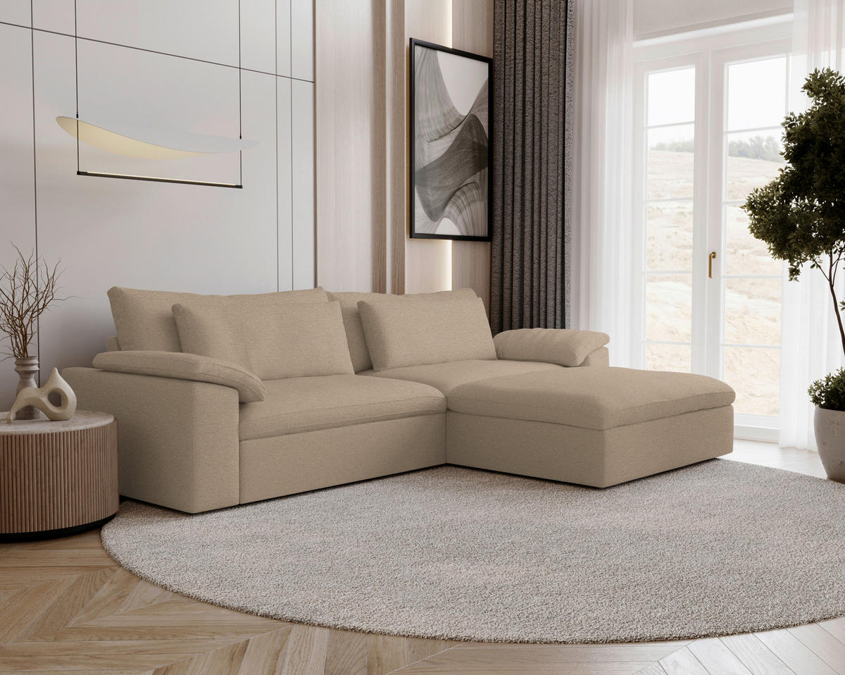 ECKSOFA Flachgewebe Beige  - Beige/Schwarz, Modern, Kunststoff/Textil (306/198cm) - Carryhome