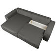 ECKSOFA Graphitfarben Cord  inkl. Zierkissen, Rückenkissen, Bettkasten, Schlaffunktion, Rücken echt, Liegefläche im Originalstoff  - Schwarz/Graphitfarben, KONVENTIONELL, Kunststoff/Textil (148/265cm) - Carryhome