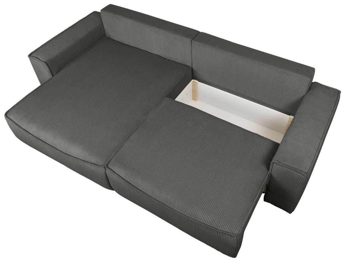 ECKSOFA Graphitfarben Cord  - Schwarz/Graphitfarben, KONVENTIONELL, Kunststoff/Textil (148/265cm) - Carryhome