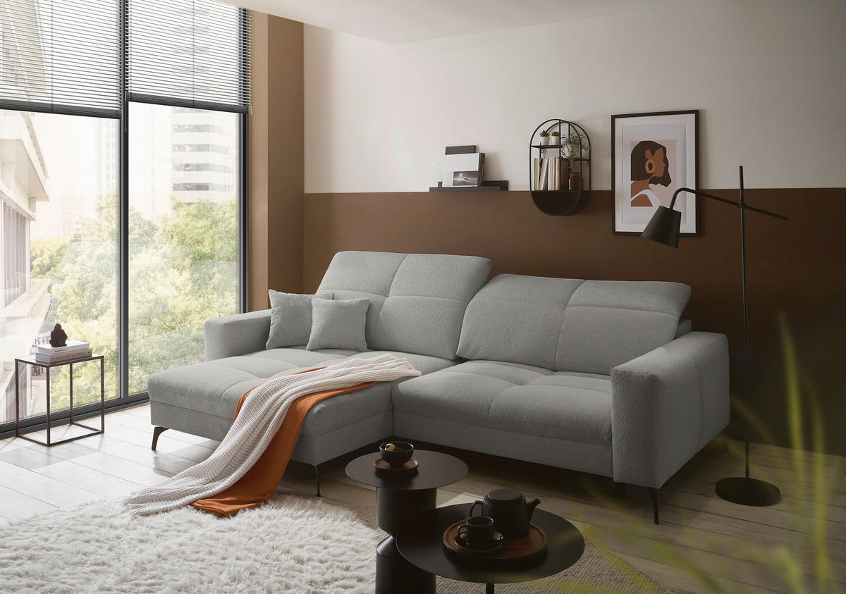 ECKSOFA Grau Webstoff  - Schwarz/Grau, KONVENTIONELL, Textil/Metall (180/285cm) - SetOne by Musterring