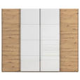 SCHWEBETÜRENSCHRANK 271/223/68 cm 4-türig Weiß, Eiche Artisan  - Chromfarben/Weiß, KONVENTIONELL, Glas/Holzwerkstoff (271/223/68cm) - Novel