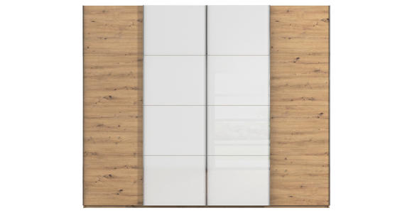SCHWEBETÜRENSCHRANK 271/223/68 cm 4-türig Weiß, Eiche Artisan  - Chromfarben/Weiß, KONVENTIONELL, Glas/Holzwerkstoff (271/223/68cm) - Novel