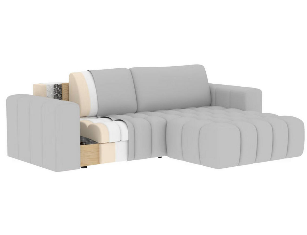 ECKSOFA Samt Hellgrau  - Hellgrau/Schwarz, Design, Kunststoff/Textil (250/175cm) - MID.YOU