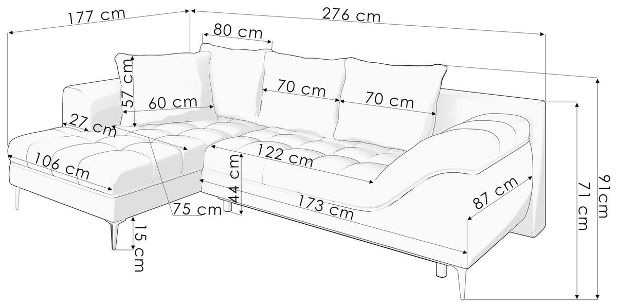 Ecksofa inkl. Funktionen in Webstoff Beige  - Beige/Schwarz, Modern, Textil/Metall (177/279cm)