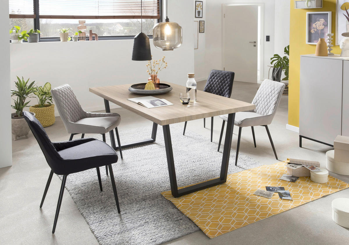 ESSTISCH rechteckig Naturfarben, Schwarz  - Schwarz/Naturfarben, Design, Holzwerkstoff/Metall (160/90/75cm) - Livetastic