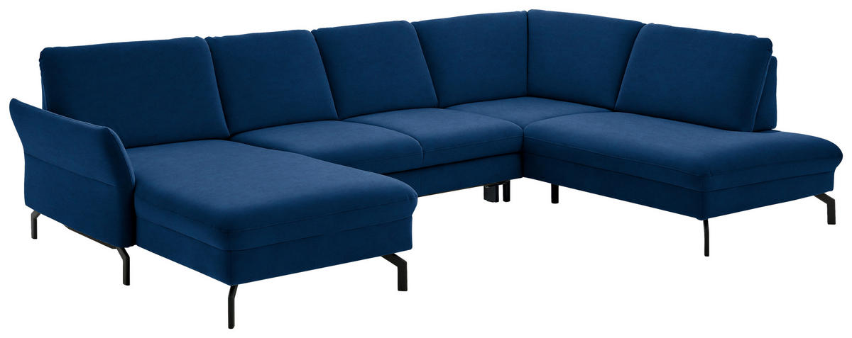 WOHNLANDSCHAFT in Velours Dunkelblau  - Schwarz/Dunkelblau, Design, Textil/Metall (179/335/220cm) - Beldomo System