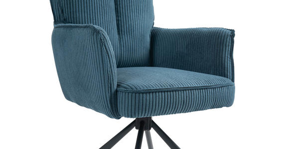 ARMLEHNSTUHL in Eisen Cord - Blau/Schwarz, Design, Textil/Metall (62/95/67cm) - Novel