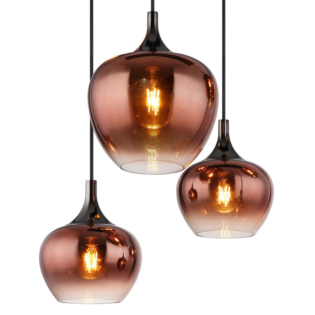 HÄNGELEUCHTE 86/42/120 cm    - Schwarz/Kupferfarben, Basics, Glas/Metall (86/42/120cm) - Globo