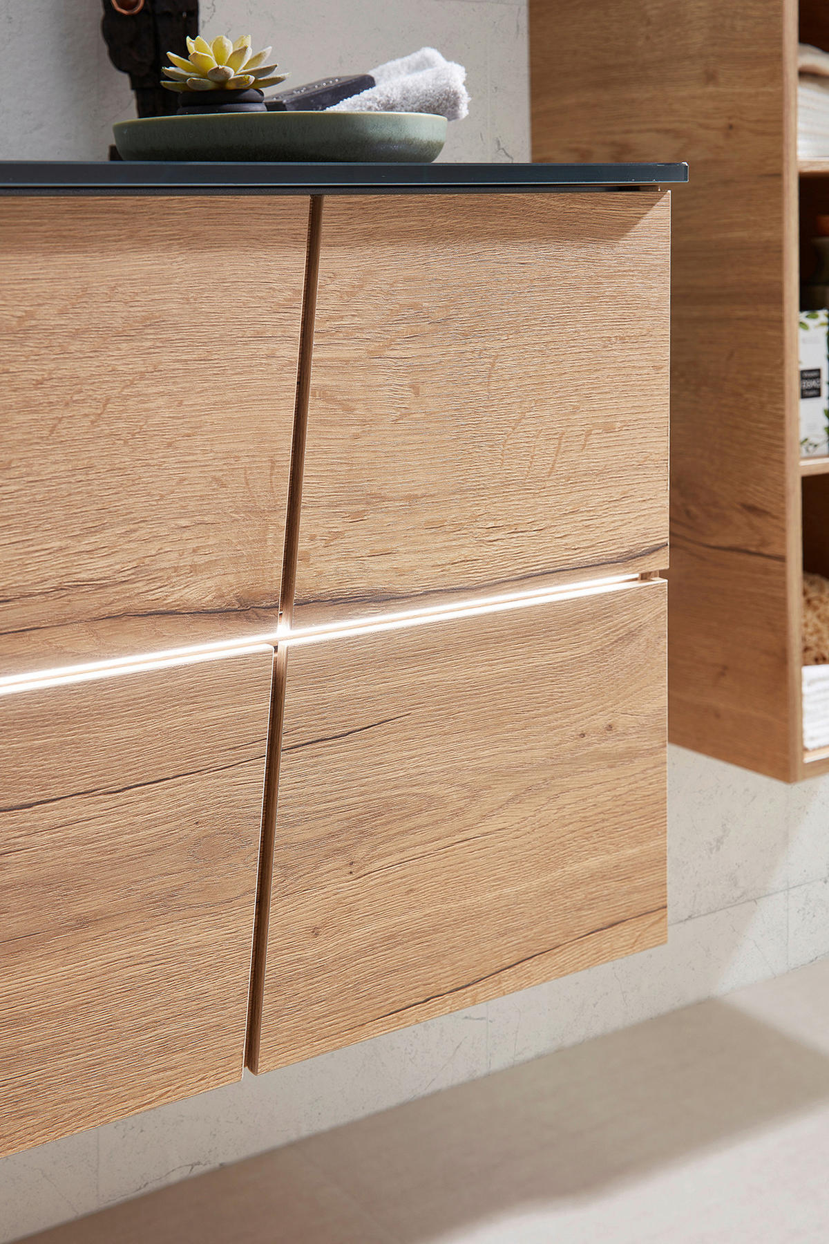 WASCHTISCHKOMBI 122 cm  - Eichefarben/Braun, KONVENTIONELL, Leder/Glas (122cm) - Sadena