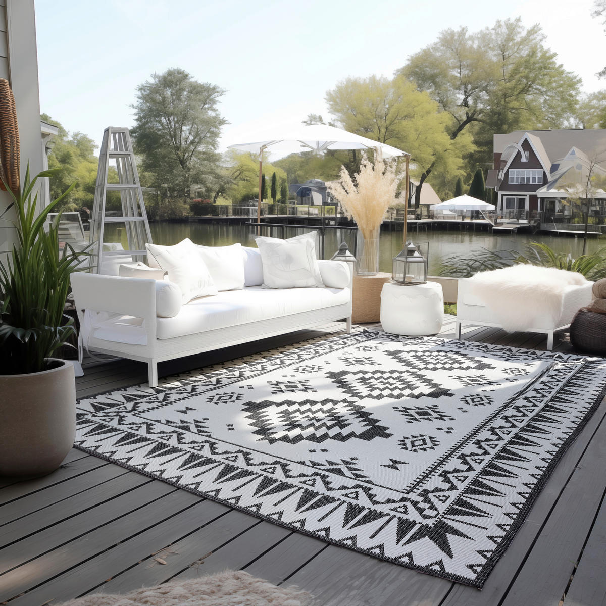 OUTDOORTEPPICH 120/170 cm Gemini Schwarz, Weiß  - Schwarz/Weiß, Design, Kunststoff/Textil (120/170cm) - Elle Decoration