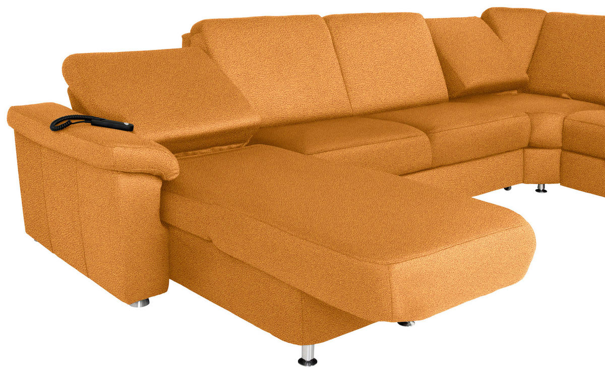 WOHNLANDSCHAFT in Flachgewebe Currygelb  - Chromfarben/Currygelb, KONVENTIONELL, Textil/Metall (163/336/240cm) - Beldomo System