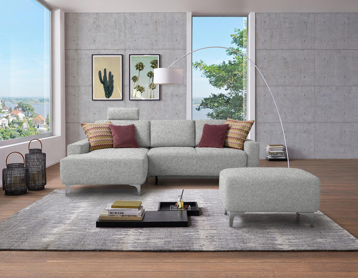 ECKSOFA  in Mikrovelours Naturfarben  160/248 cm  - Alufarben/Naturfarben, Design, Textil/Metall (160/248cm) - Sedda