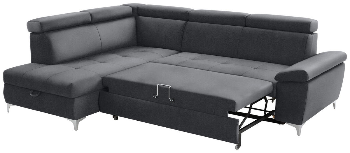SAROKKANAPÉ textil szürke, sötétszürke  - krómszínű/sötétszürke, Konventionell, textil/fém (206/271cm) - Carryhome
