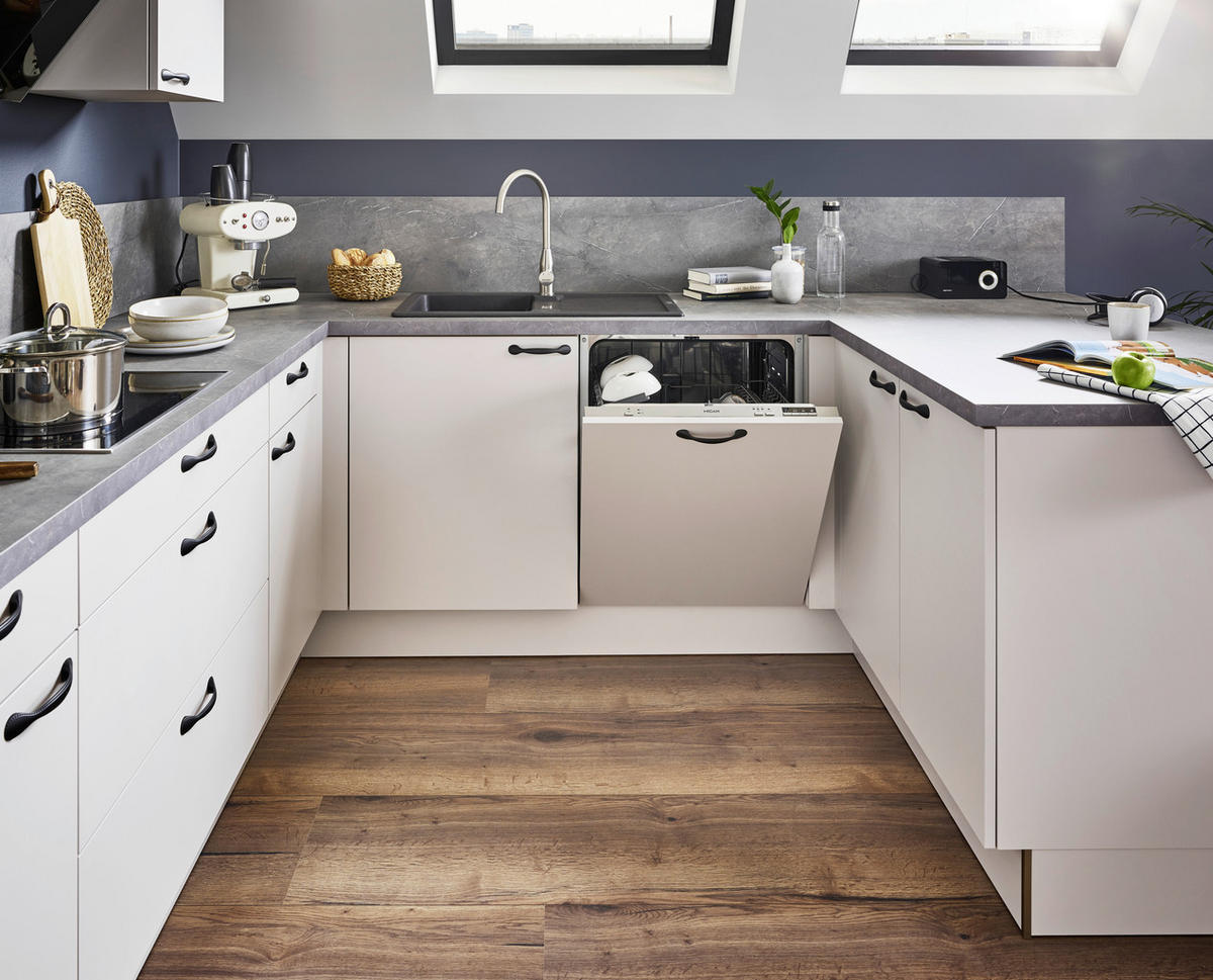 EINBAUKÜCHE UNO  - Weiß, Design, Holzwerkstoff - Moderano