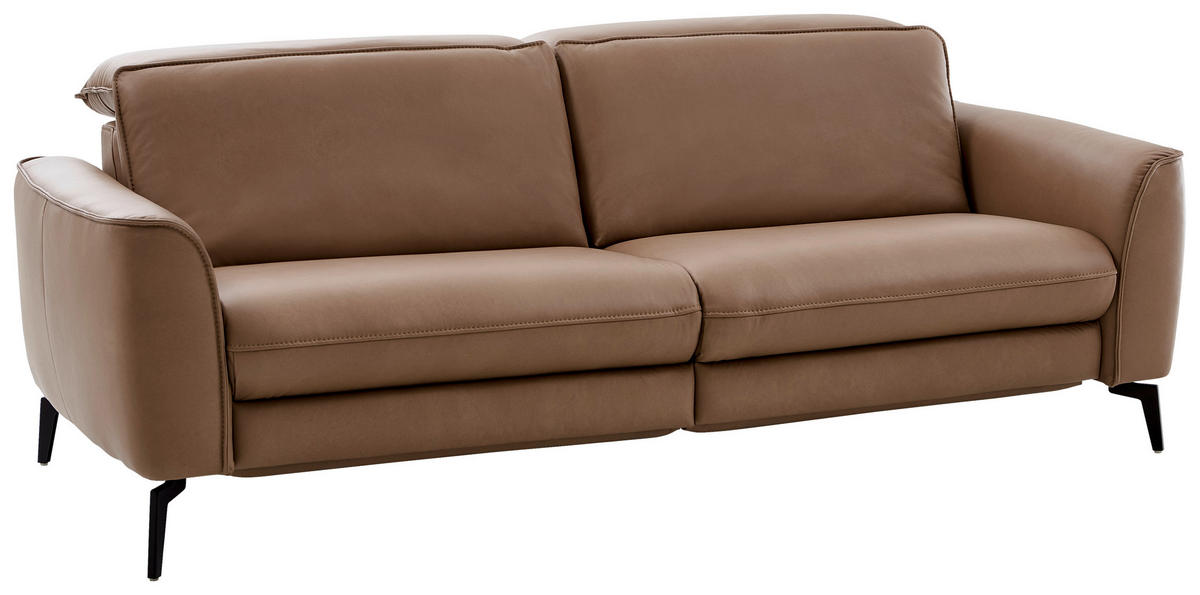 3-SITZER-SOFA in Echtleder Haselnussfarben  - Schwarz/Haselnussfarben, Natur, Leder/Metall (222/81/110cm) - Valdera