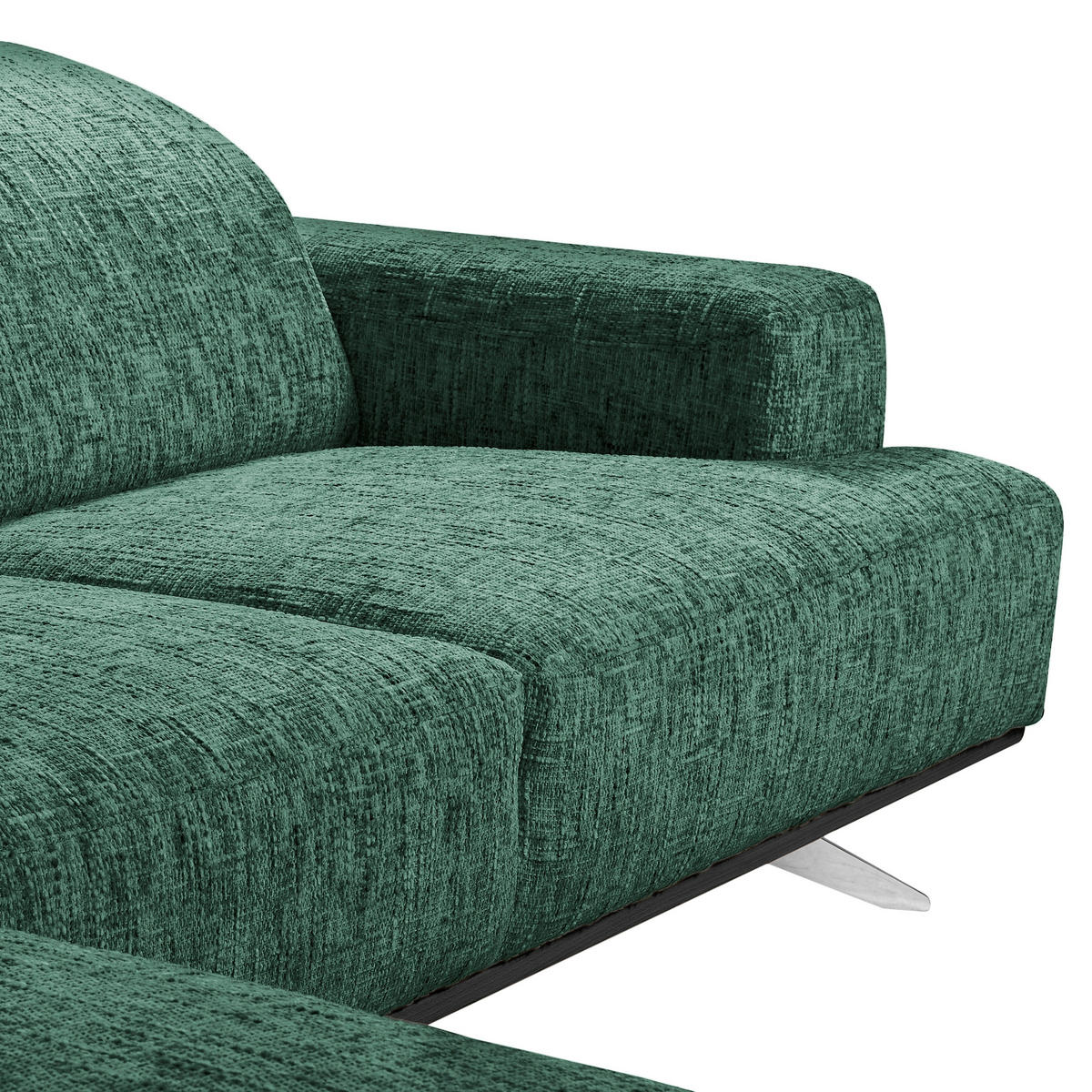 ECKSOFA PORTLAND Grün Struktur Kopfteilverstellung  - Chromfarben/Schwarz, Design, Holz/Textil (187/295cm) - Livetastic