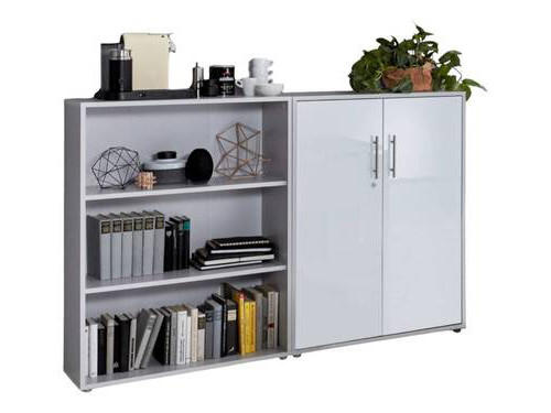 Mid.you Aktenschrank Office Edition - SW Set 1 niedrig Grau, Weiß Hochglanz 168.8x113.6x33 cm