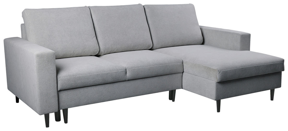 ECKSOFA in Struktur Hellgrau  - Hellgrau/Schwarz, Modern, Holz/Kunststoff (230/145cm) - MID.YOU