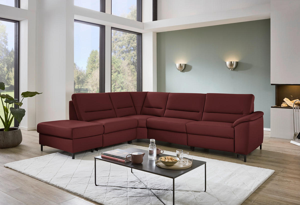 ECKSOFA  in Echtleder Brombeere  249/290 cm  - Brombeere/Schwarz, KONVENTIONELL, Leder/Metall (249/290cm) - Beldomo Premium